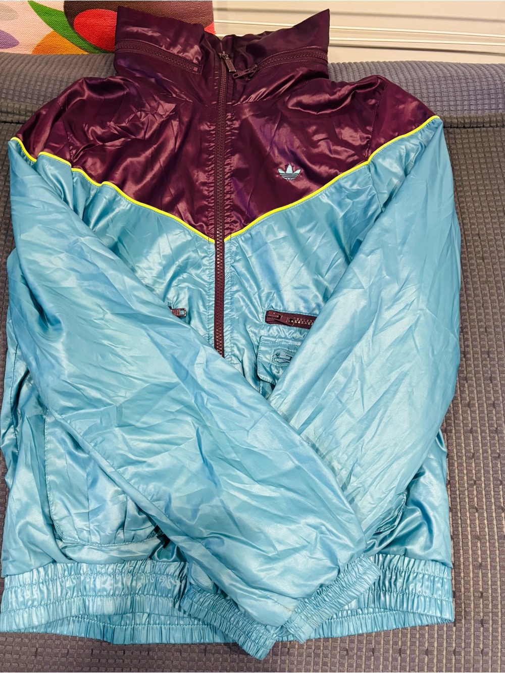adidas Purple and Yellow Colorblock Windbreaker Jacket